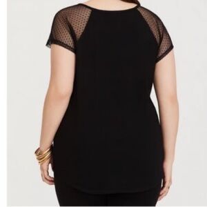 Torrid Fishnet Contrast Short Sleeve Tunic Top Blouse Black